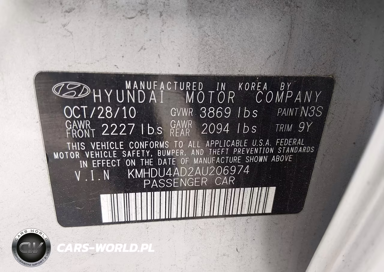 2010 Hyundai Elantra Gls VIN:KMHDU4AD2AU206974 - 9