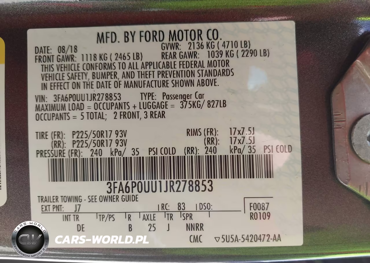 2018 Ford Fusion Hybrid S VIN:3FA6P0UU1JR278853 - 9