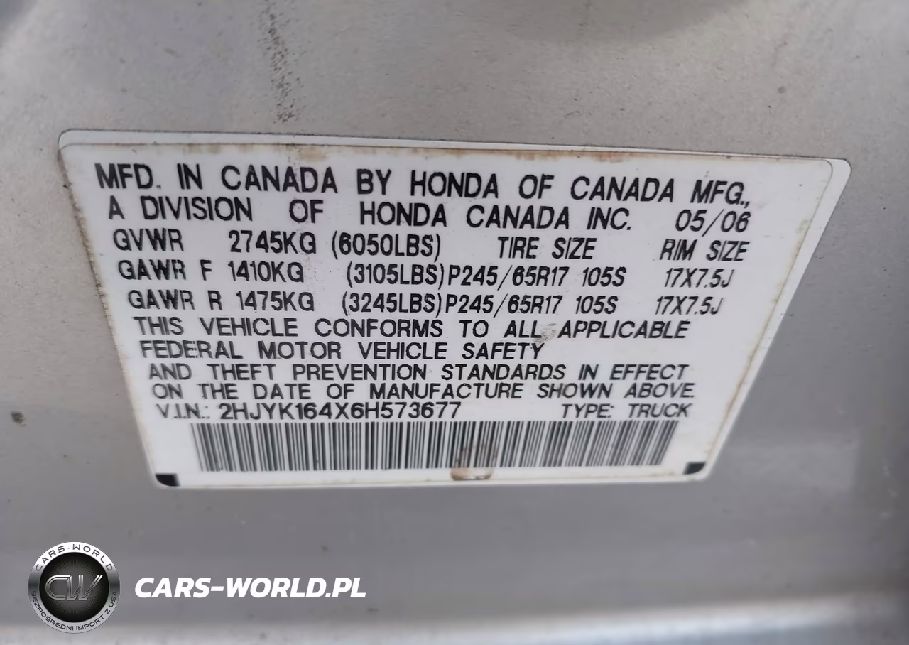 2006 Honda Ridgeline Rts VIN:2HJYK164X6H573677 - 9