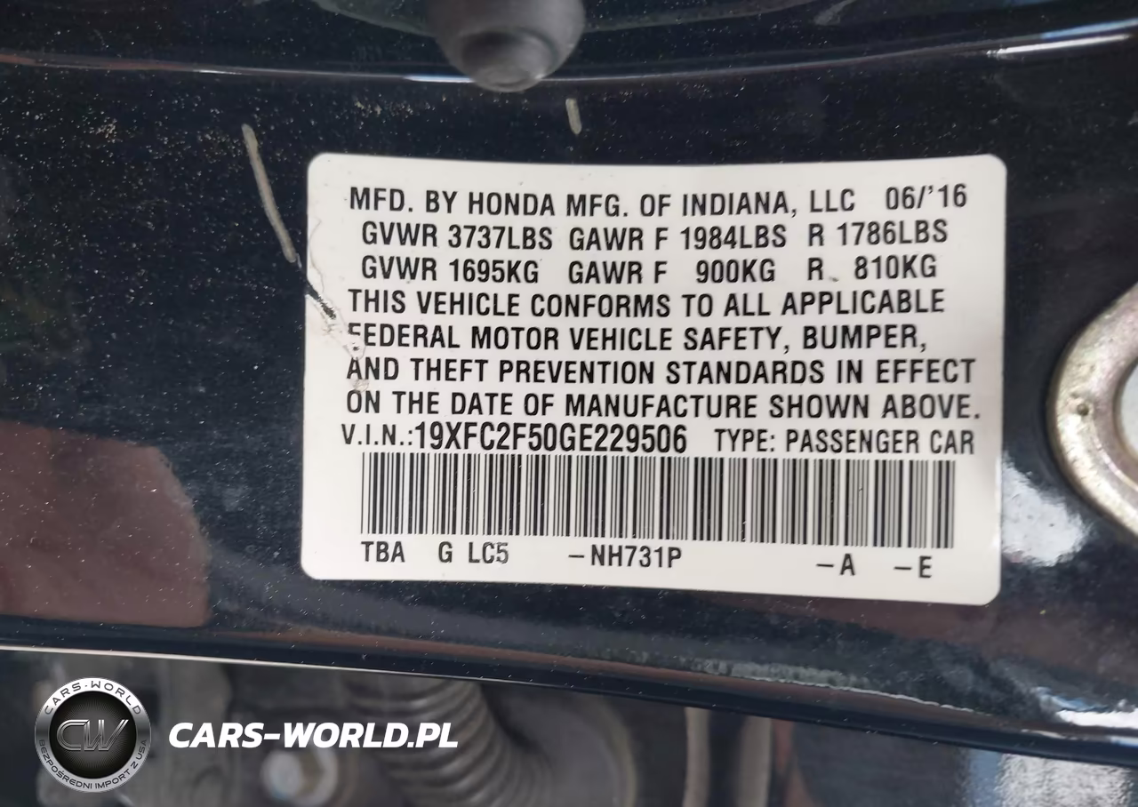 2016 Honda Civic Lx VIN:19XFC2F50GE229506 - 9