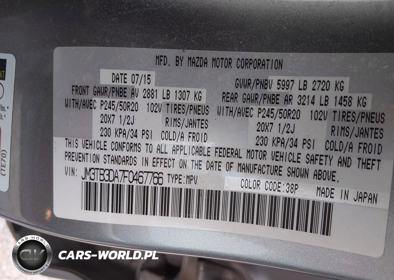 2015 Mazda Cx-9 Grand Touring VIN:JM3TB3DA7F0467766 - 9