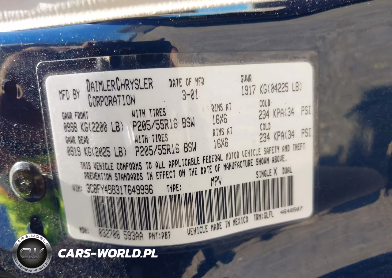 2001 Chrysler Pt Cruiser VIN:3C8FY4BB31T649996 - 9