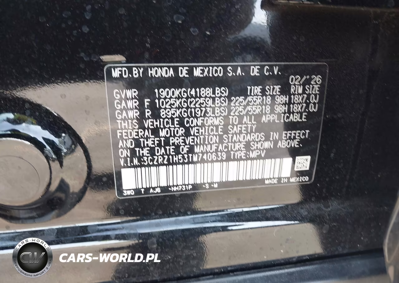 2026 Honda Hr-V 2Wd Sport VIN:3CZRZ1H53TM740639 - 9