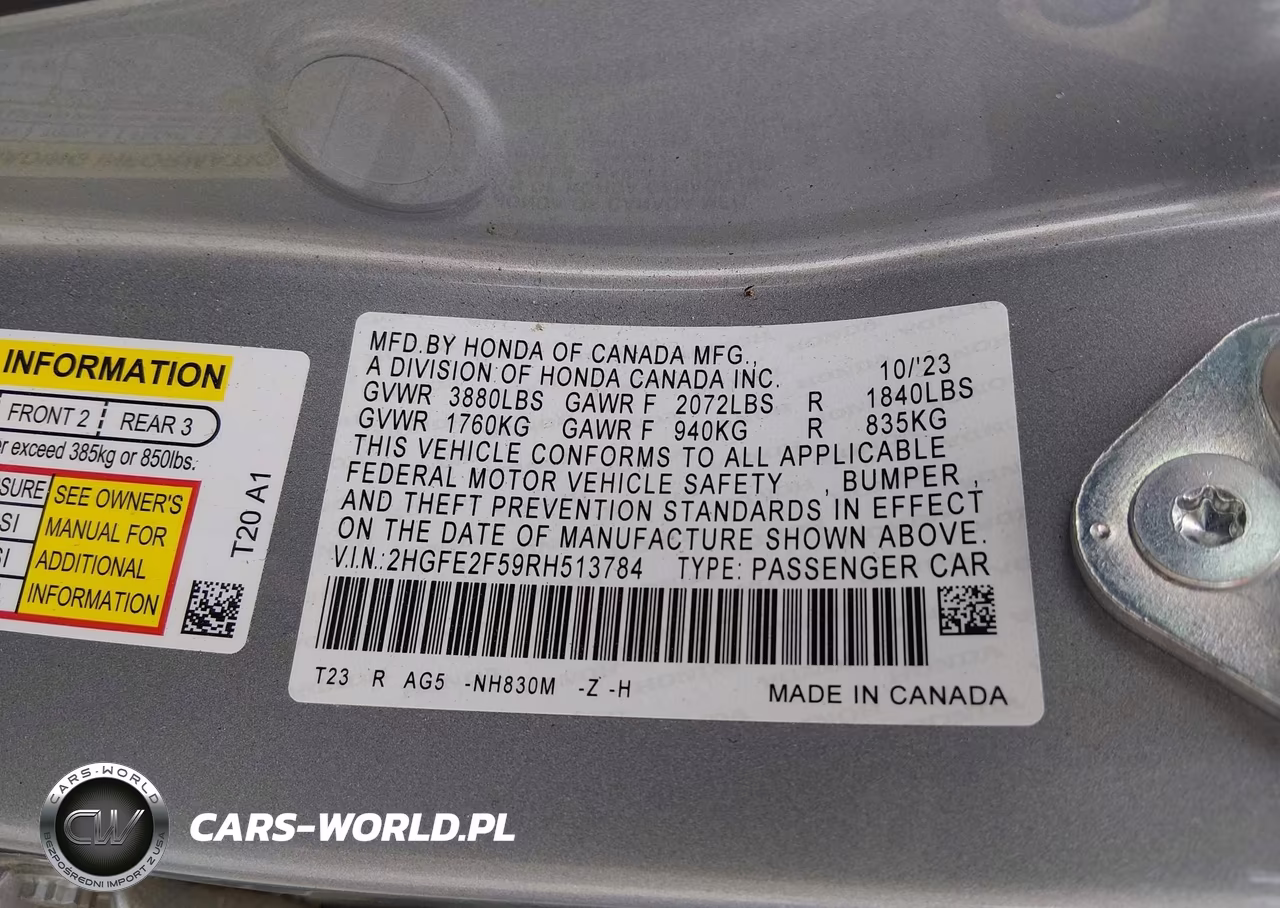 2024 Honda Civic Sport VIN:2HGFE2F59RH513784 - 9