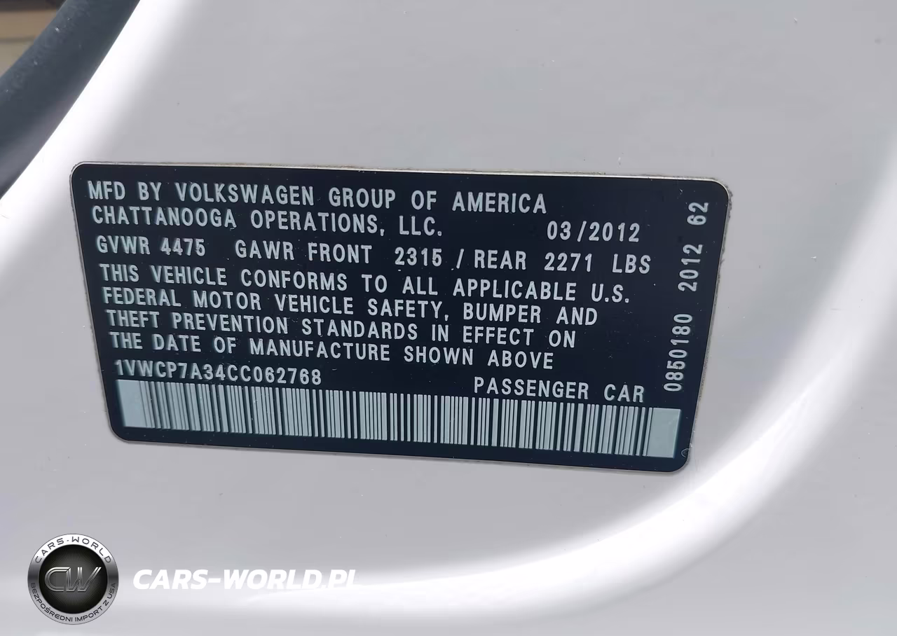 2012 Volkswagen Passat 2.5L Sel VIN:1VWCP7A34CC062768 - 9