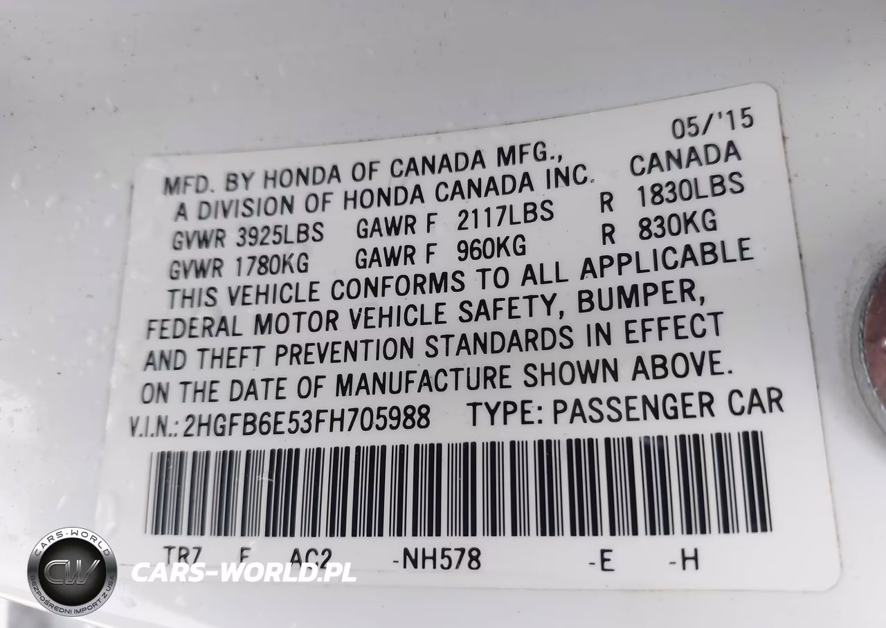2015 Honda Civic Si VIN:2HGFB6E53FH705988 - 9