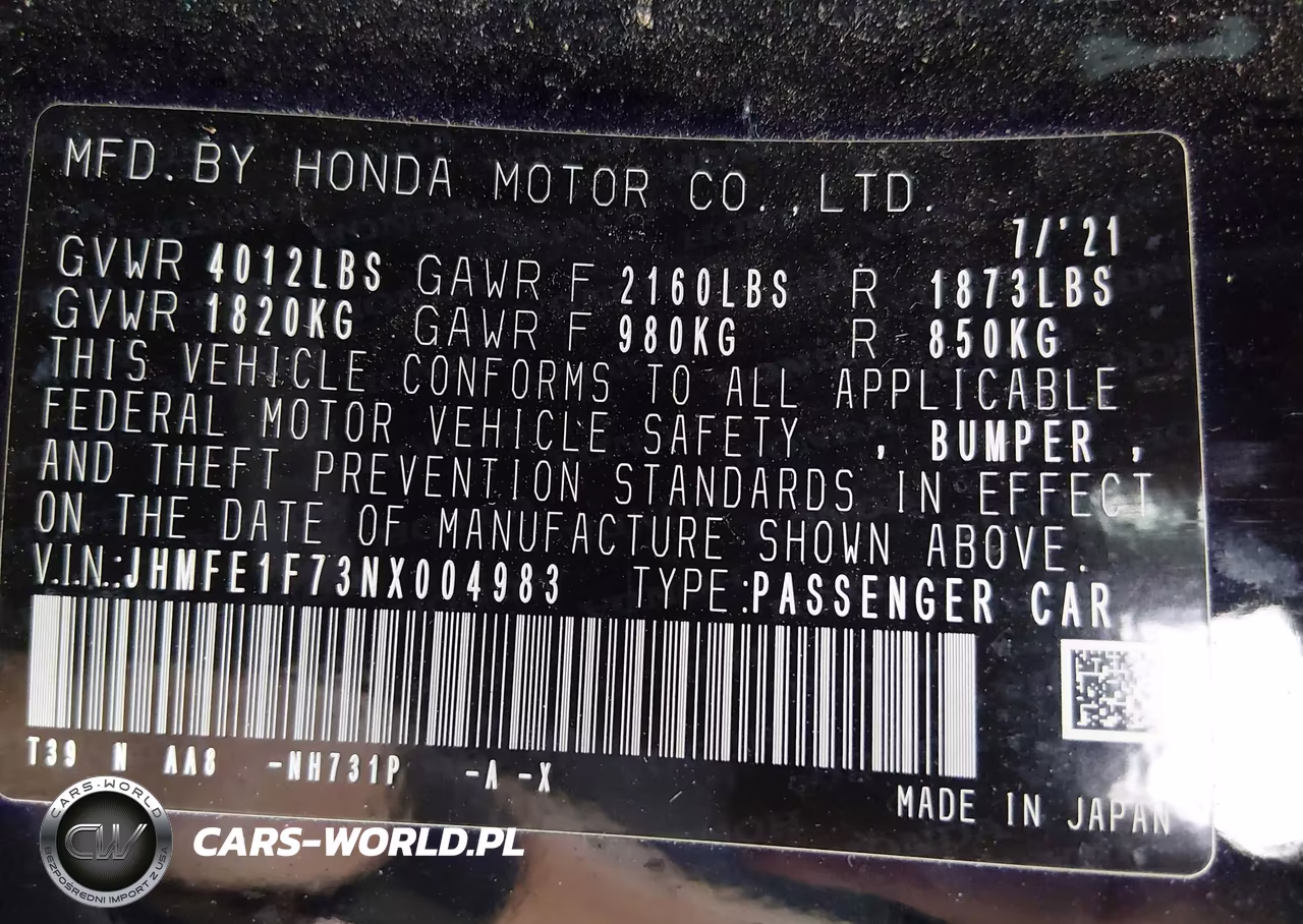 2022 Honda Civic Ex VIN:JHMFE1F73NX004983 - 9