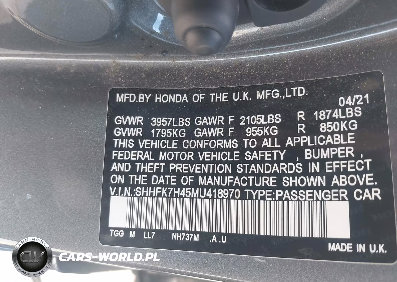 2021 Honda Civic Sport VIN:SHHFK7H45MU418970 - 9