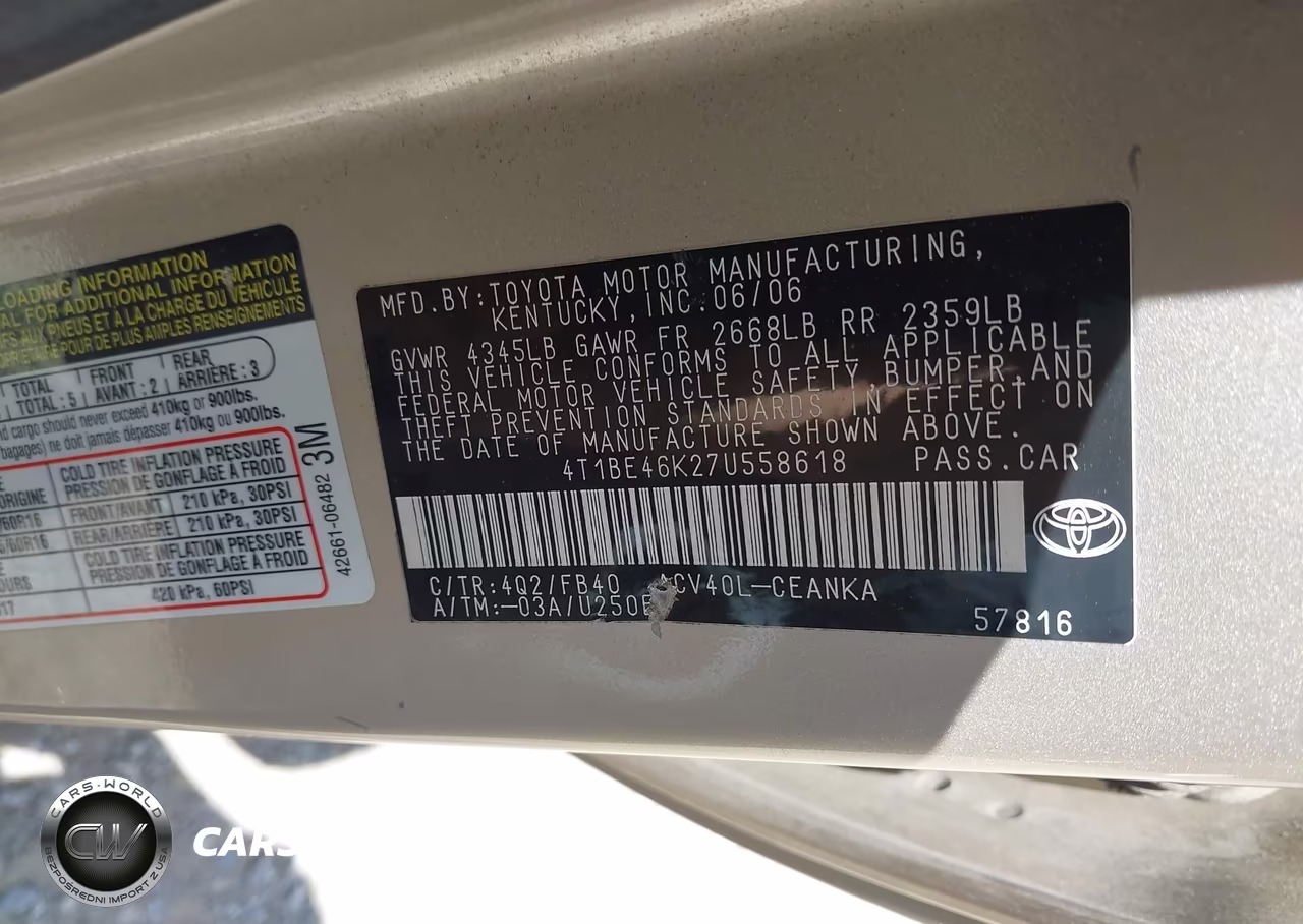 2007 Toyota Camry Le VIN:4T1BE46K27U558618 - 9