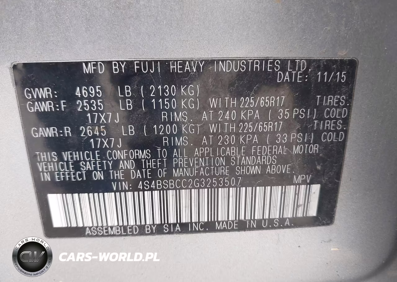 2016 Subaru Outback 2.5I Premium VIN:4S4BSBCC2G3253507 - 9