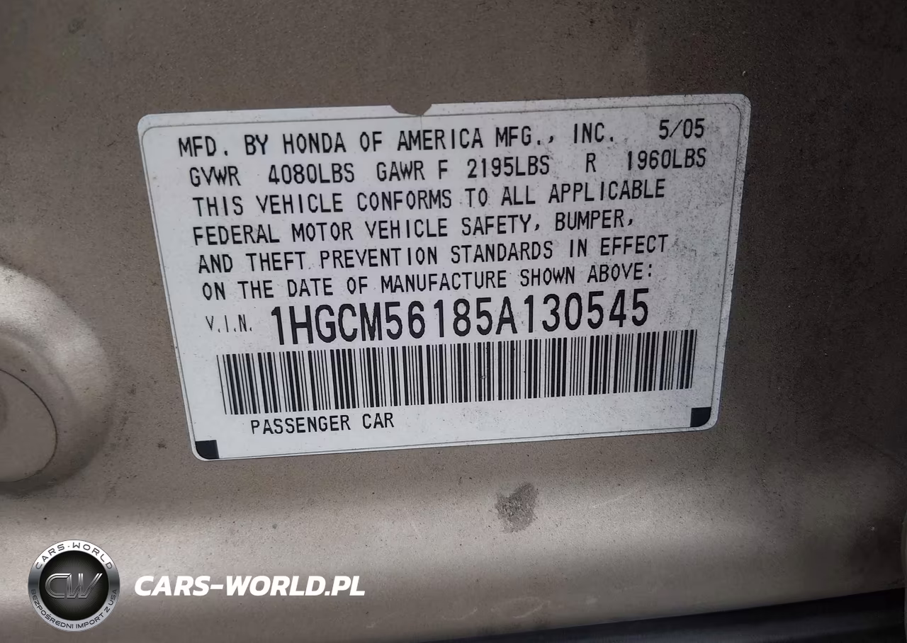 2005 Honda Accord 2.4 Dx VIN:1HGCM56185A130545 - 9