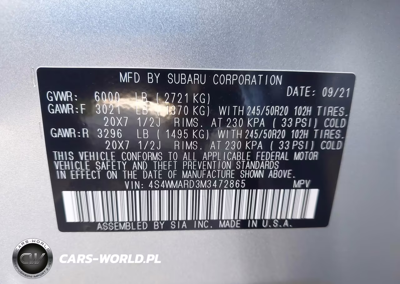 2021 Subaru Ascent Touring VIN:4S4WMARD3M3472865 - 9