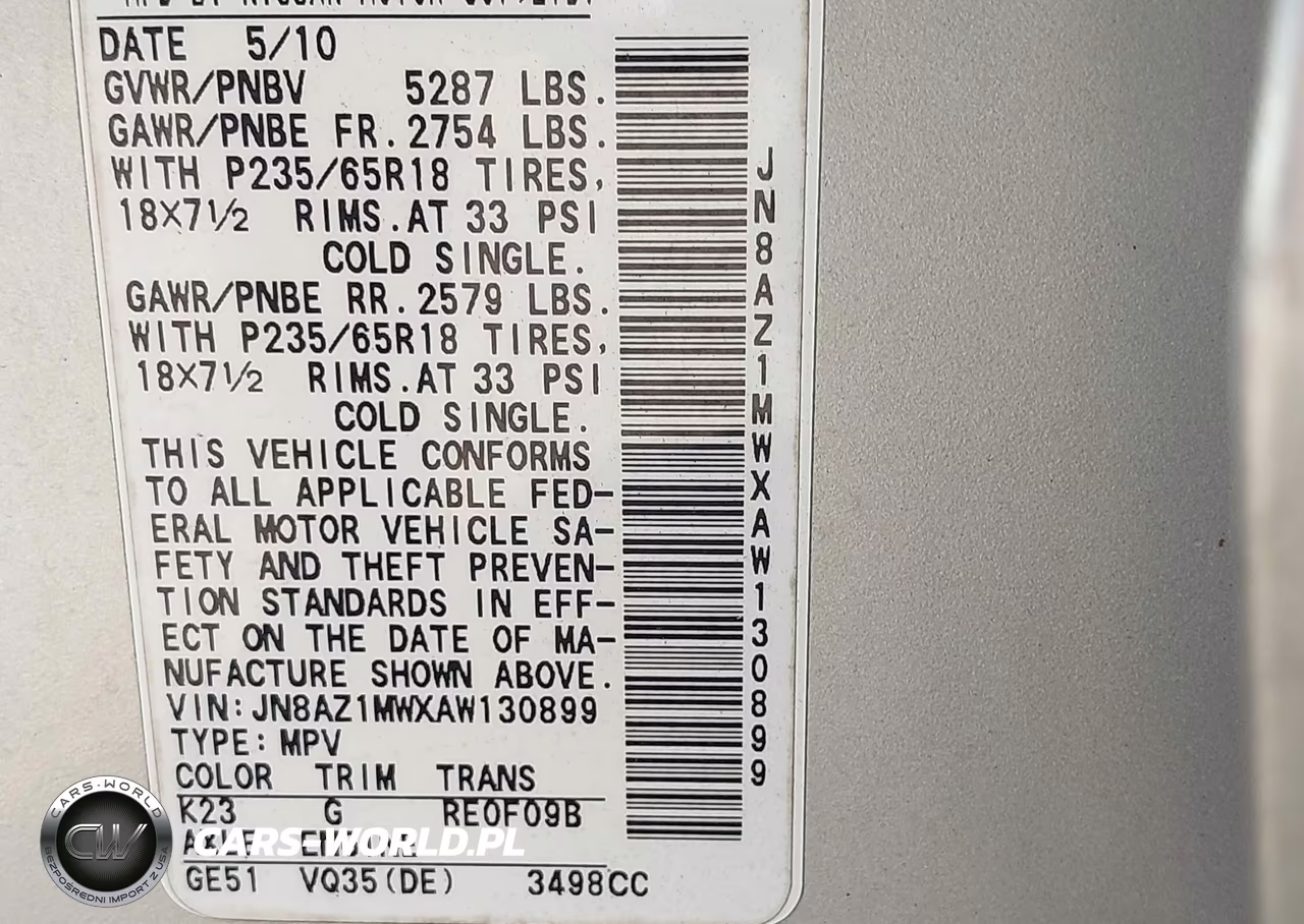 2010 Nissan Murano Sl VIN:JN8AZ1MWXAW130899 - 9