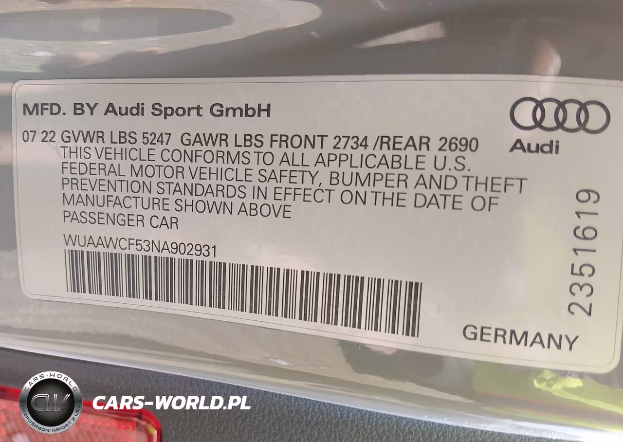 2022 Audi Rs 5 Sportback Tfsi Quattro Tiptronic VIN:WUAAWCF53NA902931 - 9