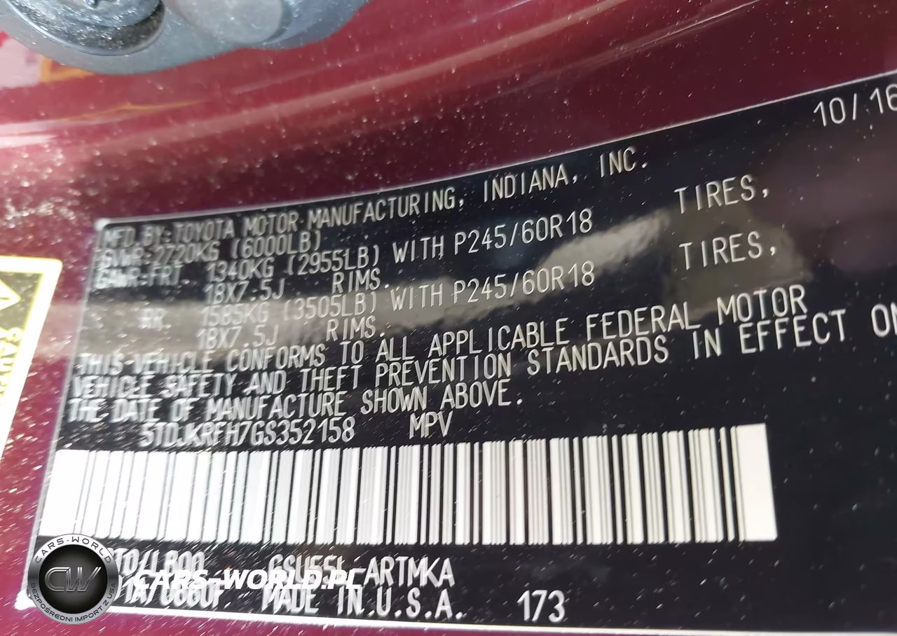 2016 Toyota Highlander Xle V6 VIN:5TDJKRFH7GS352158 - 9