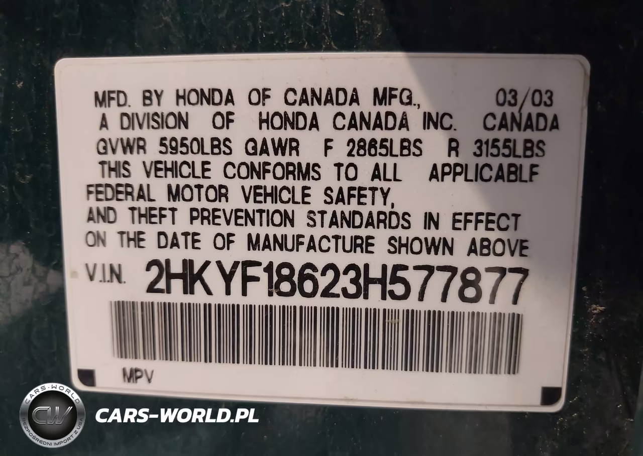 2003 Honda Pilot Ex-L VIN:2HKYF18623H577877 - 9