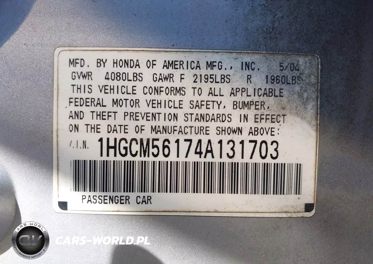 2004 Honda Accord 2.4 Dx VIN:1HGCM56174A131703 - 9