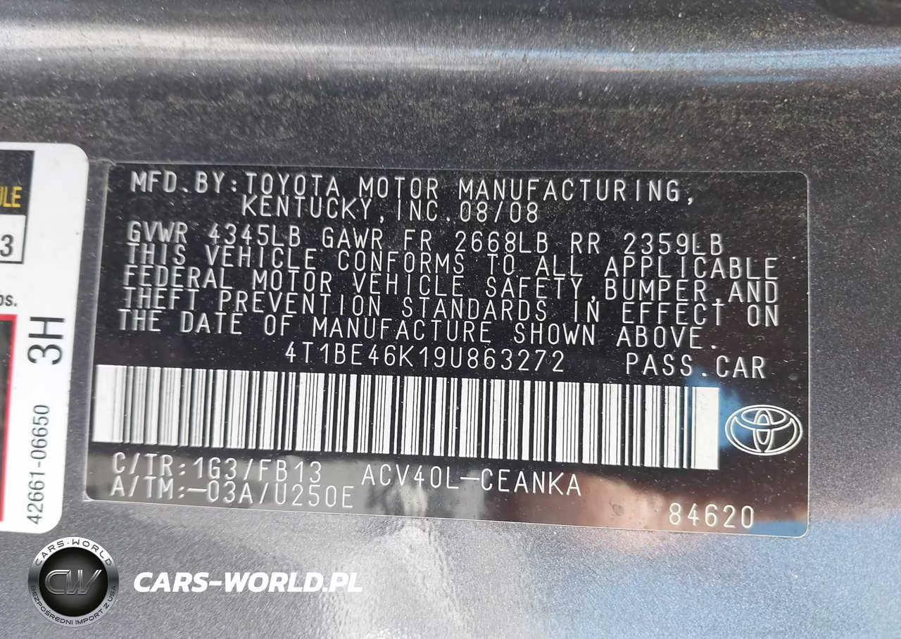 2009 Toyota Camry Le VIN:4T1BE46K19U863272 - 9