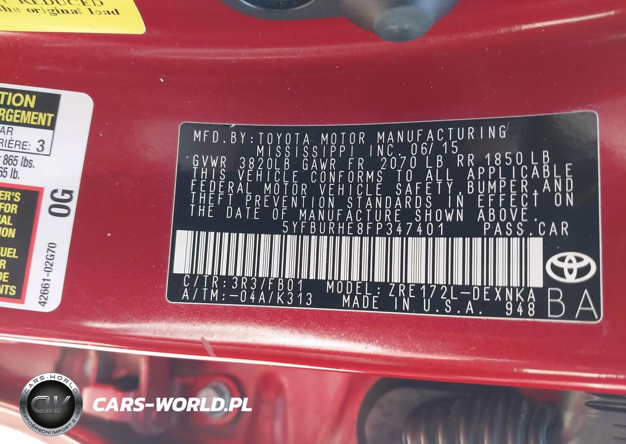 TOYOTA COROLLA L VIN:5YFBURHE8FP347401 - 9