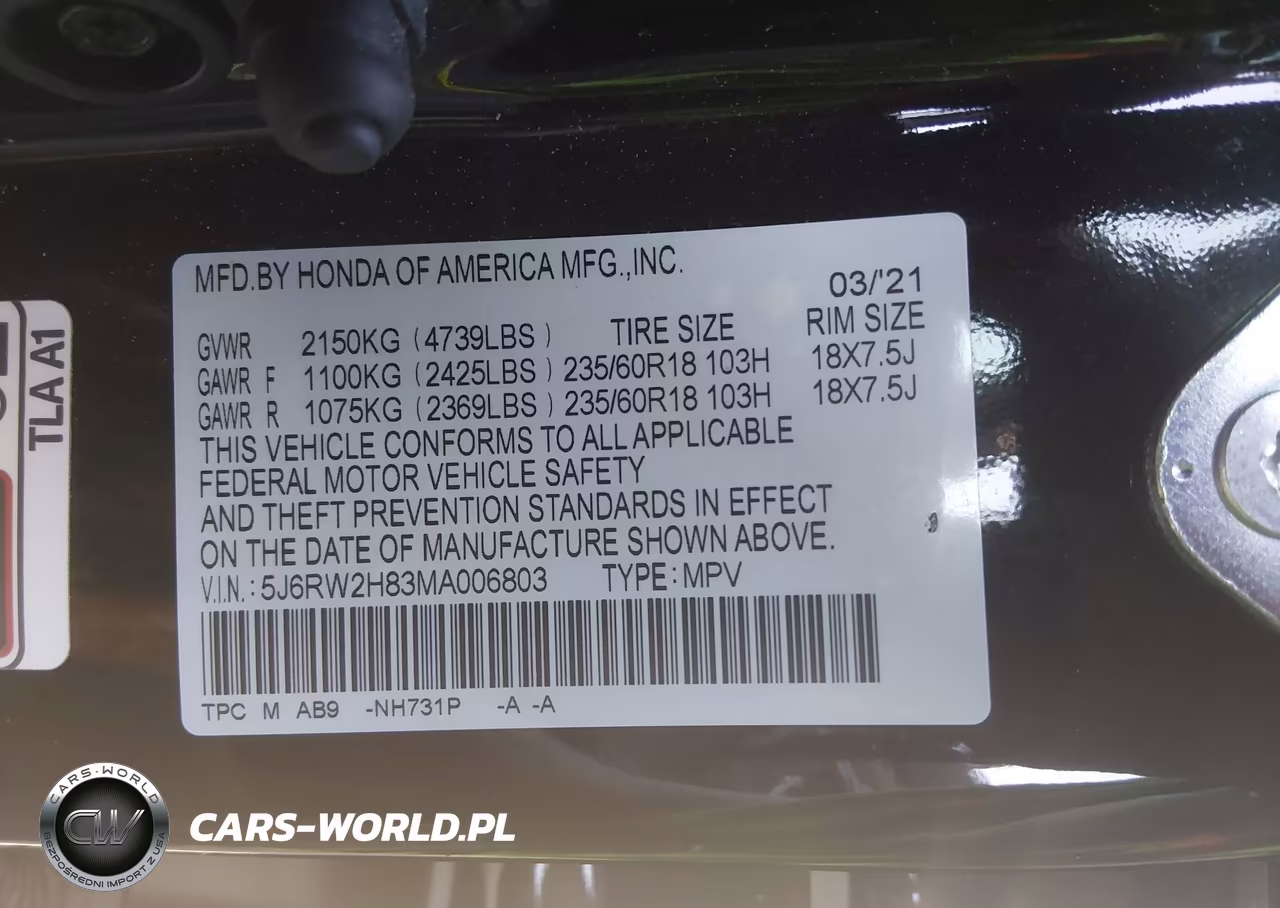2021 Honda Cr-V Awd Ex-L VIN:5J6RW2H83MA006803 - 9
