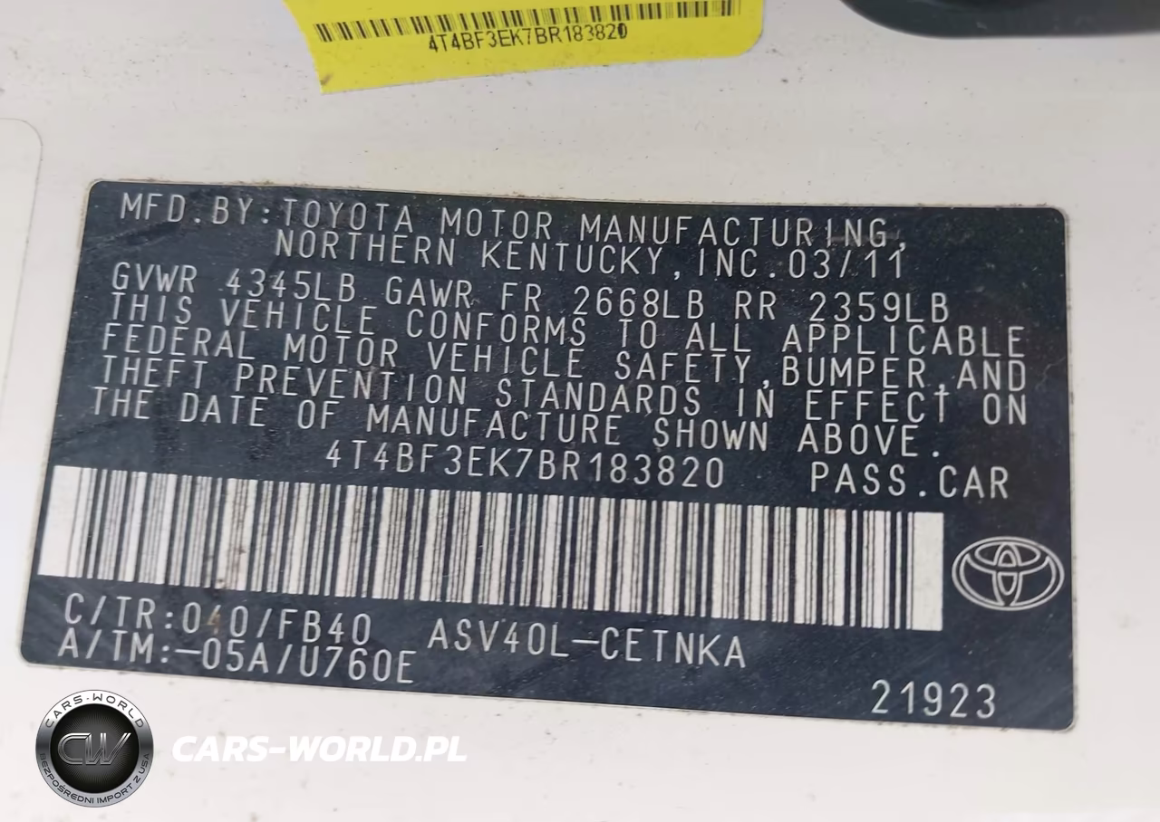 2011 Toyota Camry Le VIN:4T4BF3EK7BR183820 - 9