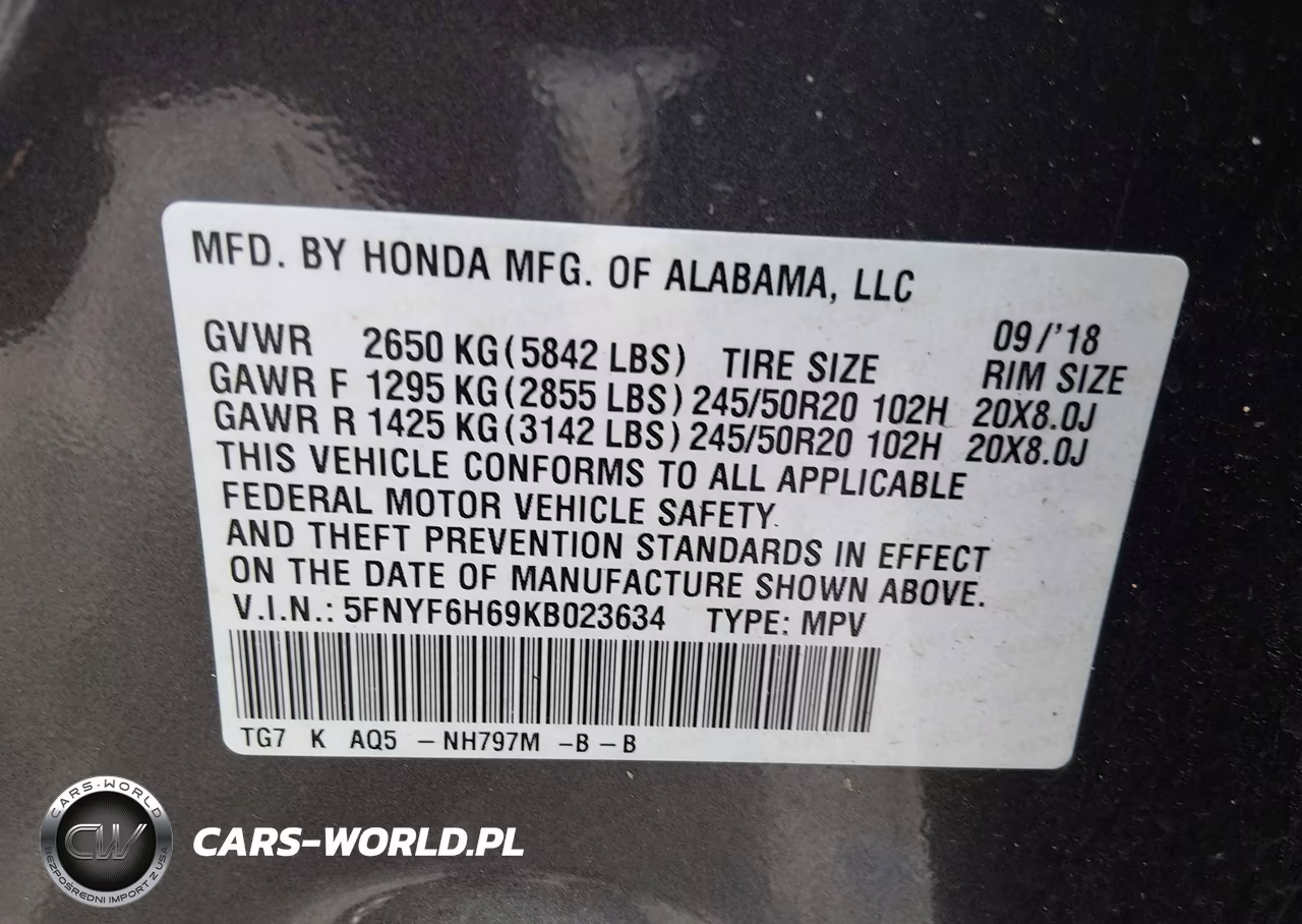 2019 Honda Pilot Touring VIN:5FNYF6H69KB023634 - 9