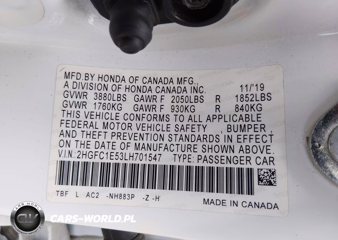 2020 Honda Civic Si Sedan VIN:2HGFC1E53LH701547 - 9
