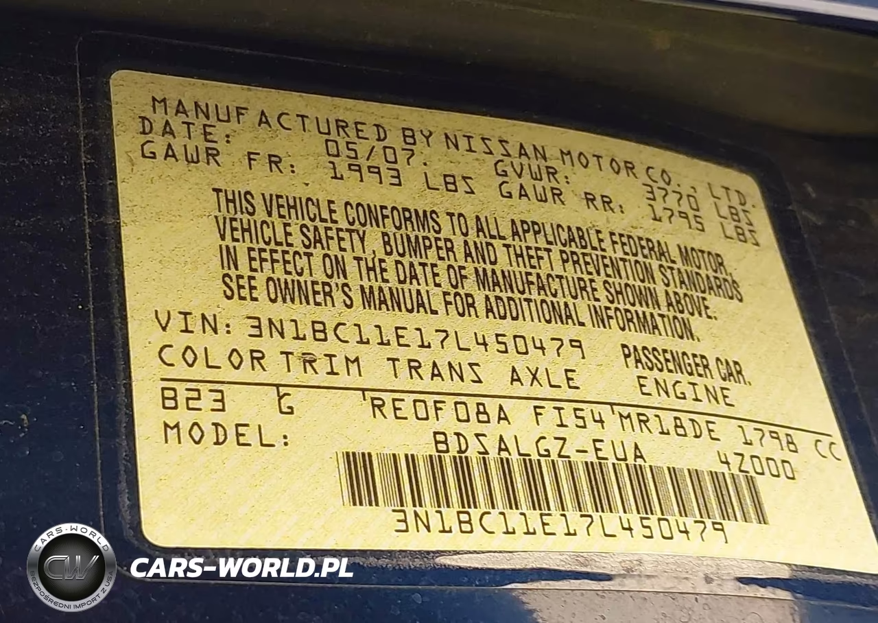 2007 Nissan Versa 1.8Sl VIN:3N1BC11E17L450479 - 9