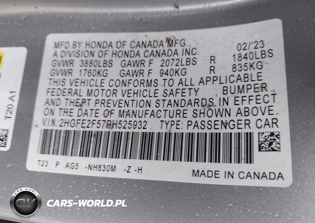 2023 Honda Civic Sport VIN:2HGFE2F57PH525932 - 9