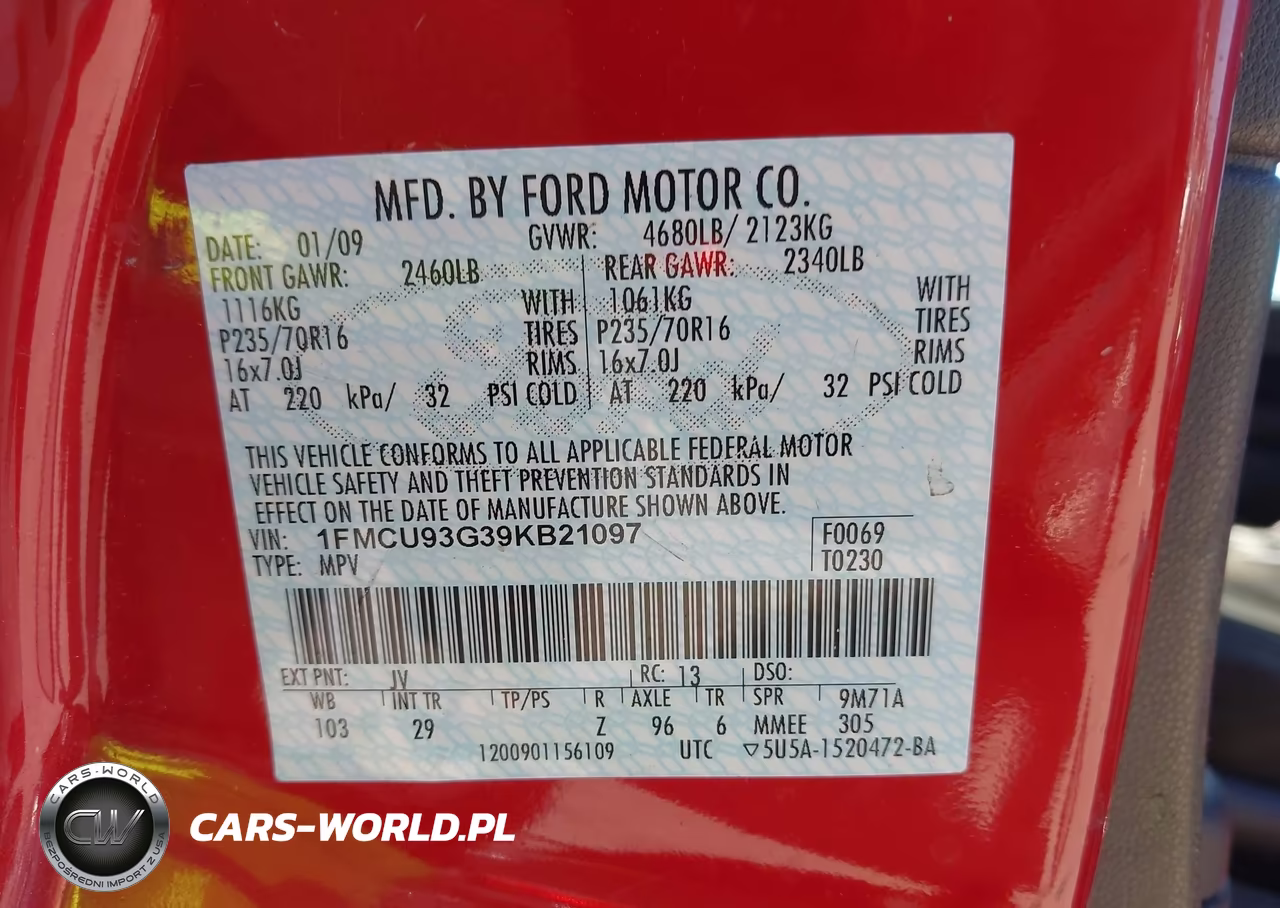 2009 Ford Escape Xlt VIN:1FMCU93G39KB21097 - 9