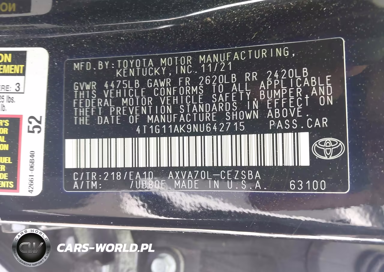 2022 Toyota Camry Se VIN:4T1G11AK9NU642715 - 9