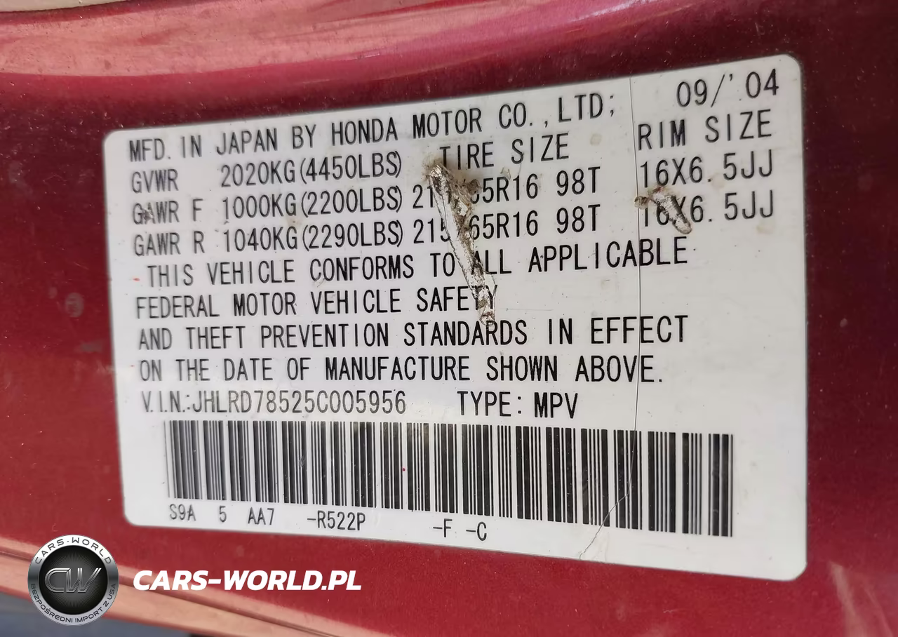 2005 Honda Cr-V Lx VIN:JHLRD78525C005956 - 9
