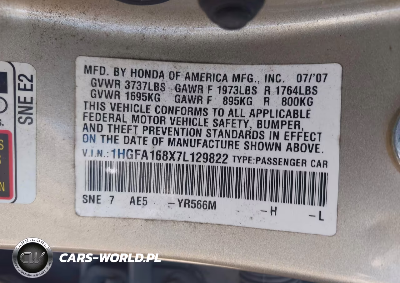 2007 Honda Civic Ex VIN:1HGFA168X7L129822 - 9