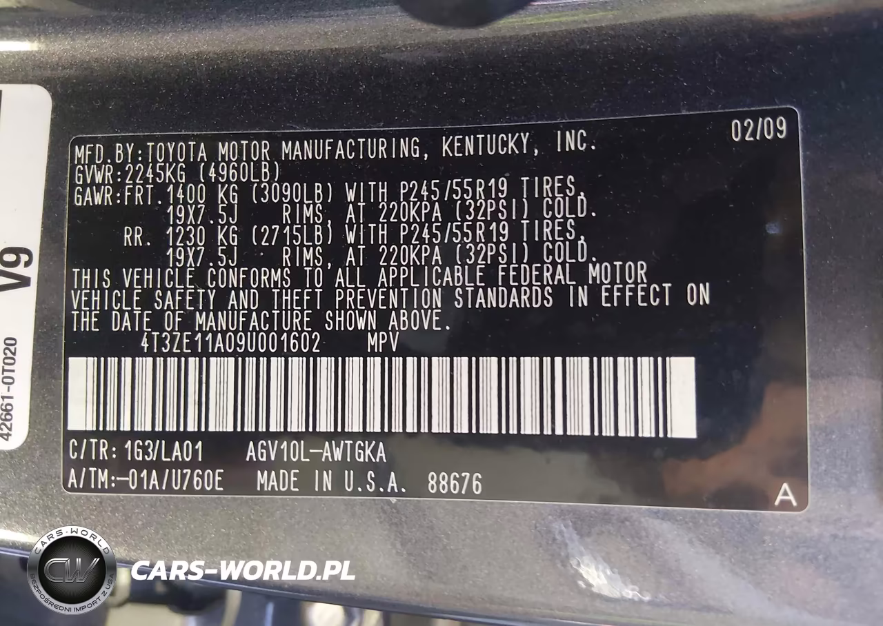 2009 Toyota Venza VIN:4T3ZE11A09U001602 - 9