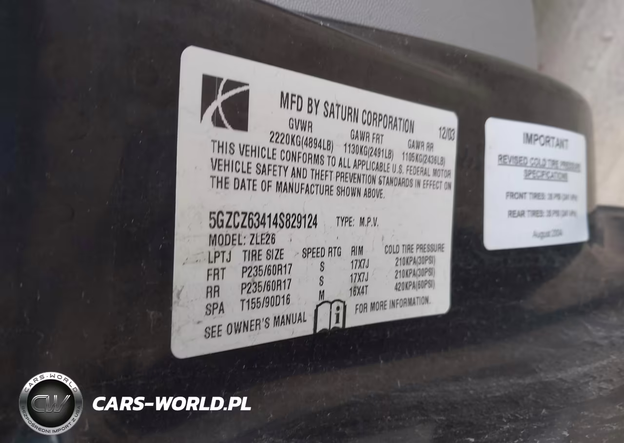 SATURN VUE VIN:5GZCZ63414S829124 - 9