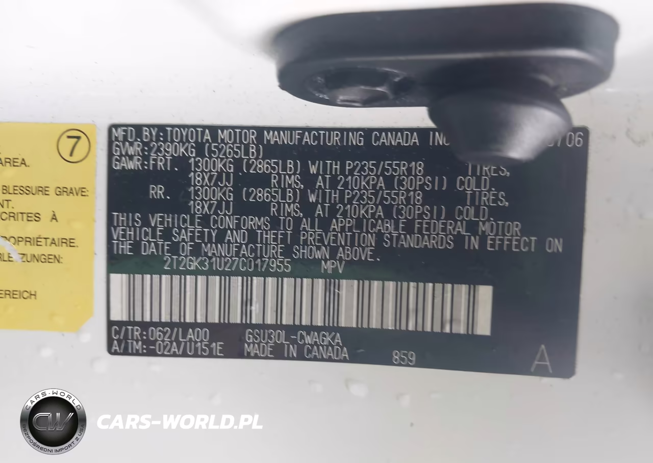 2007 Lexus Rx 350 VIN:2T2GK31U27C017955 - 9