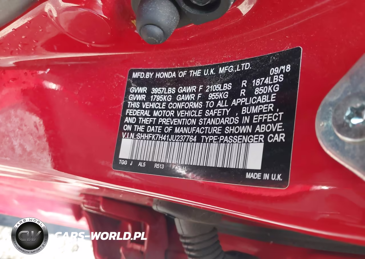 2018 Honda Civic Sport VIN:SHHFK7H41JU237764 - 9