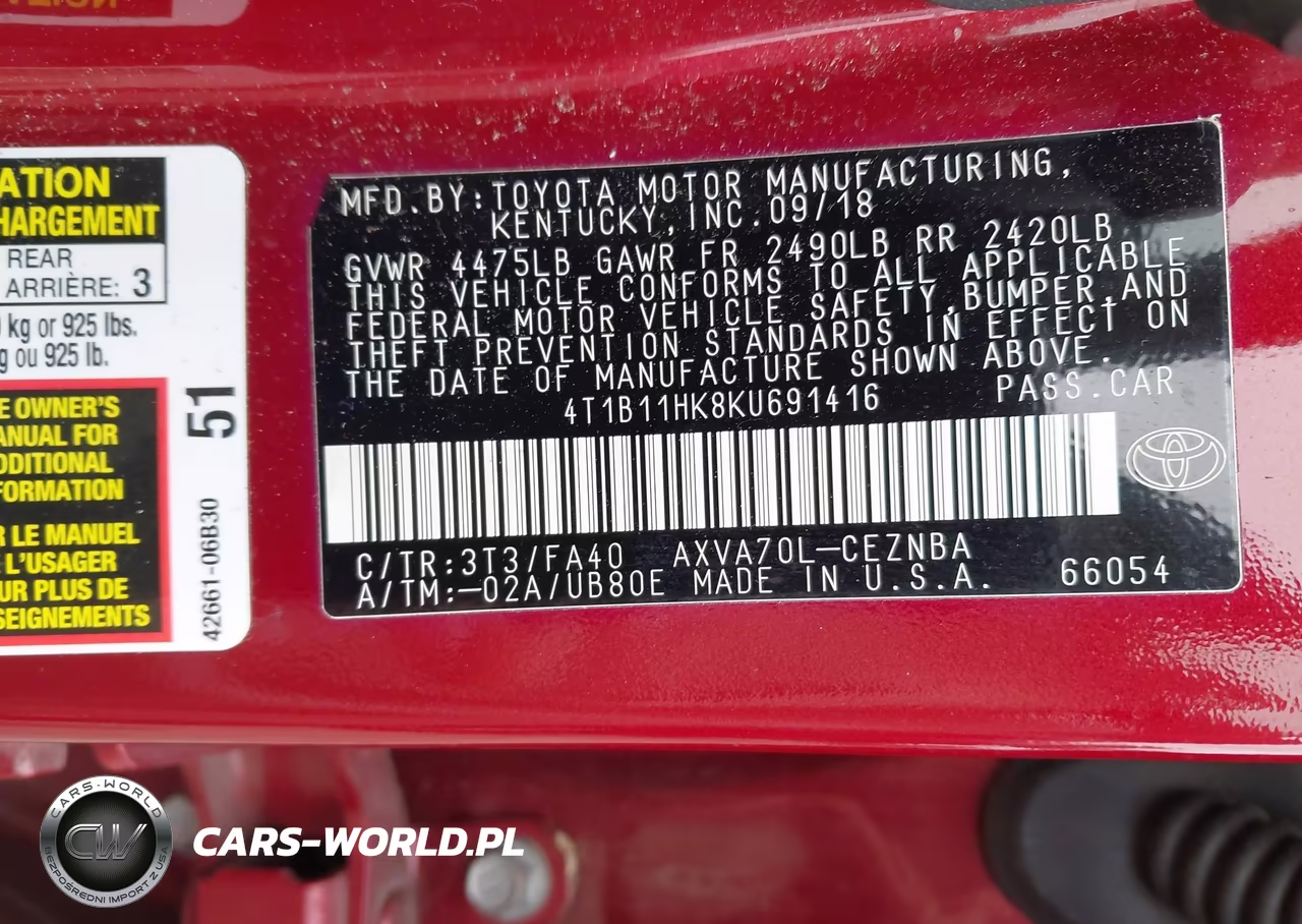 2019 Toyota Camry Le VIN:4T1B11HK8KU691416 - 9