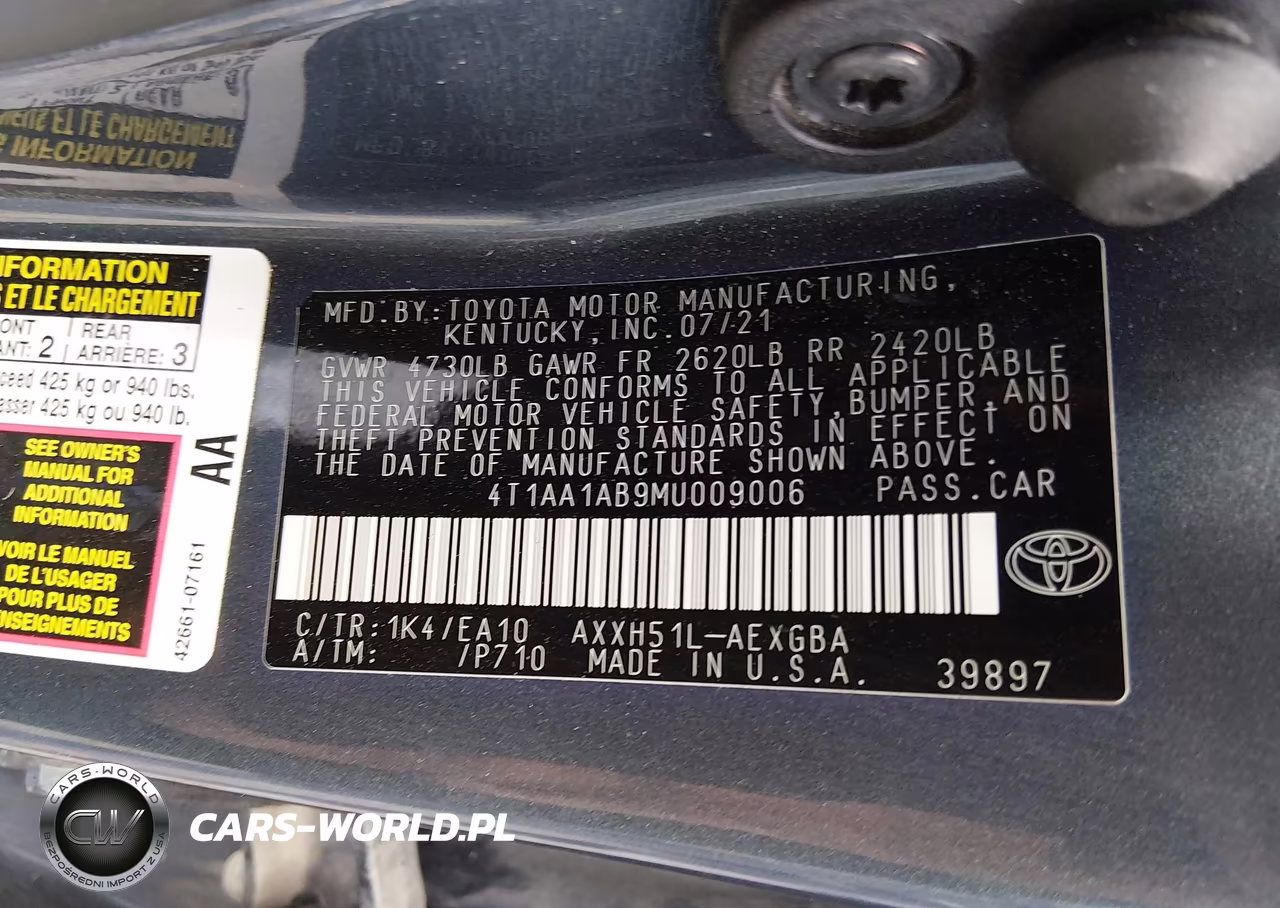 2021 Toyota Avalon Xle Hybrid VIN:4T1AA1AB9MU009006 - 9