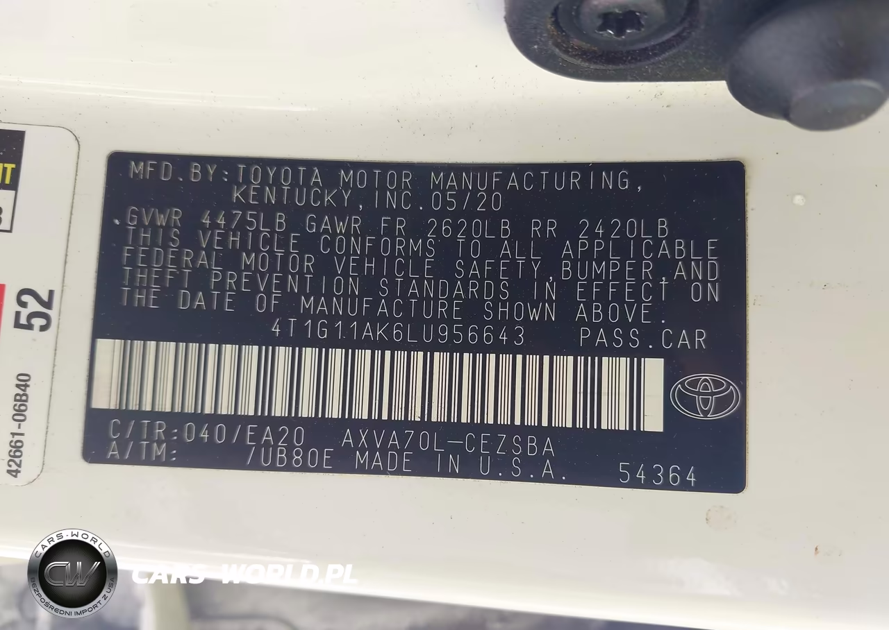 2020 Toyota Camry Se VIN:4T1G11AK6LU956643 - 9