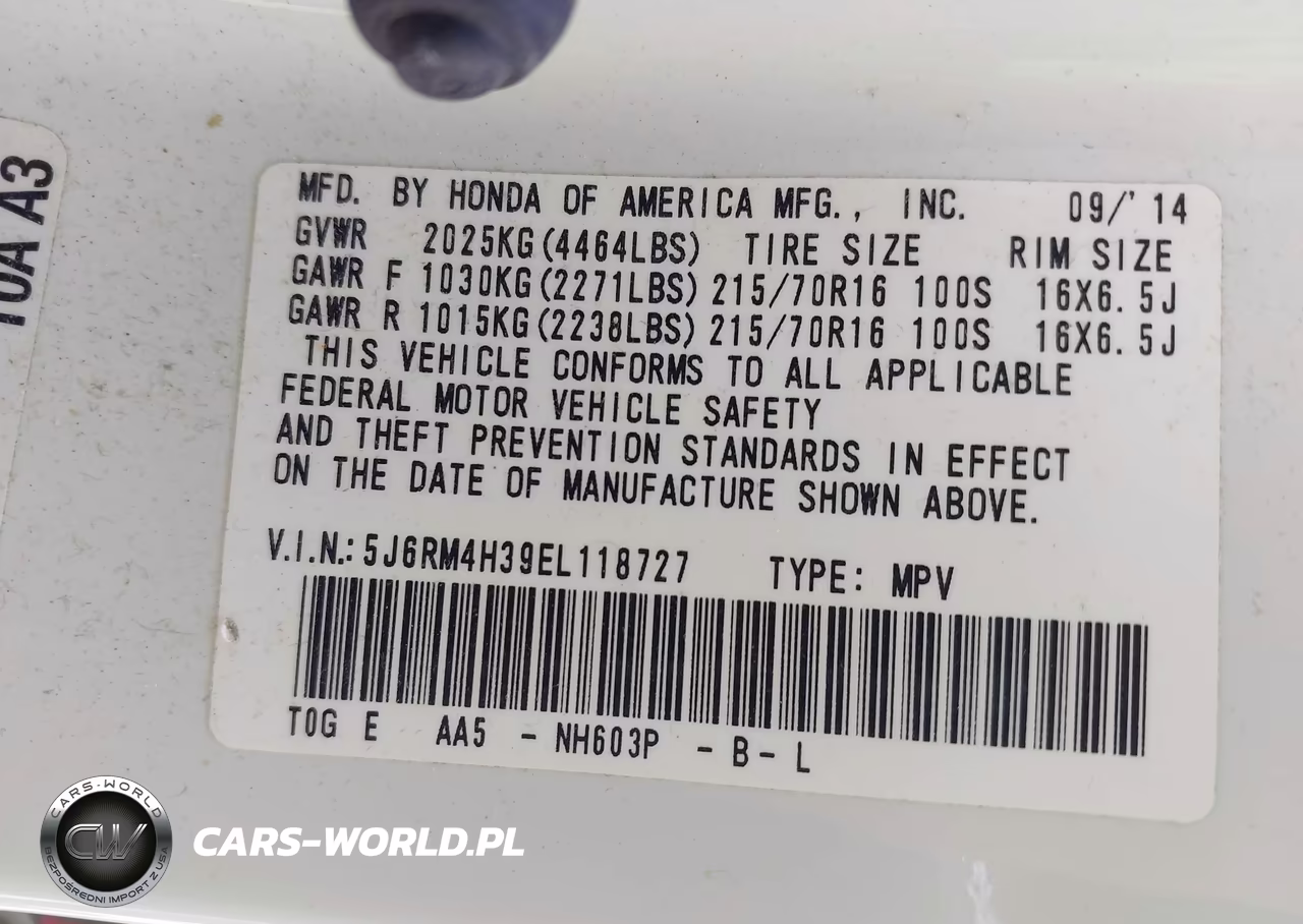 2014 Honda Cr-V Lx VIN:5J6RM4H39EL118727 - 9