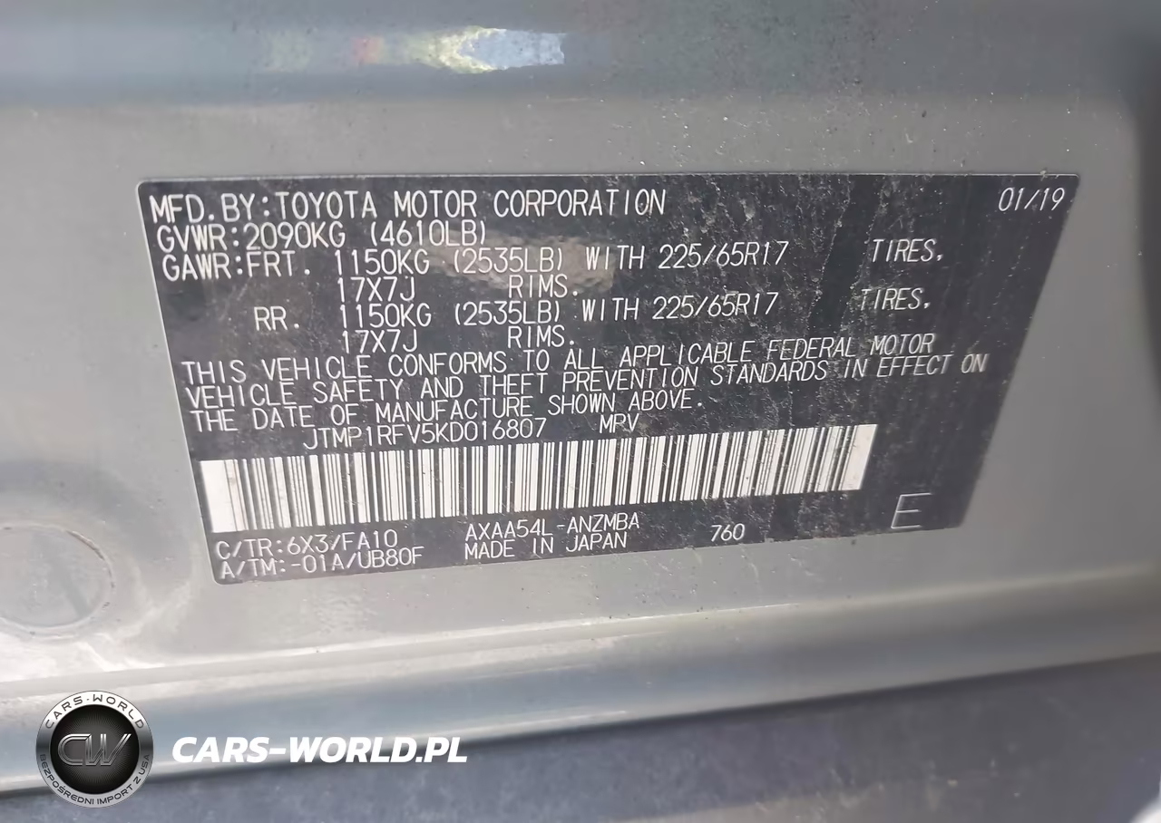 2019 Toyota Rav4 Xle VIN:JTMP1RFV5KD016807 - 9