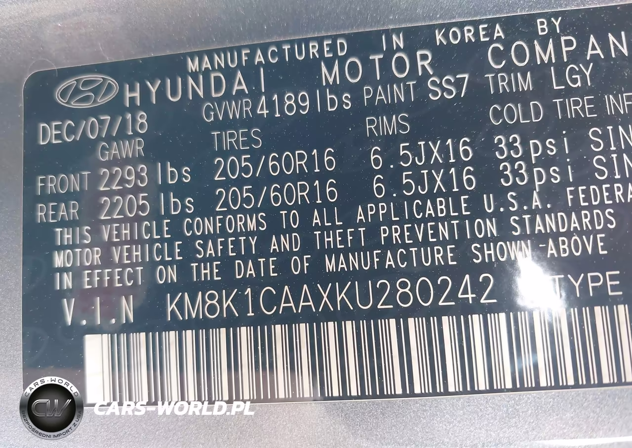 2019 Hyundai Kona Se VIN:KM8K1CAAXKU280242 - 9