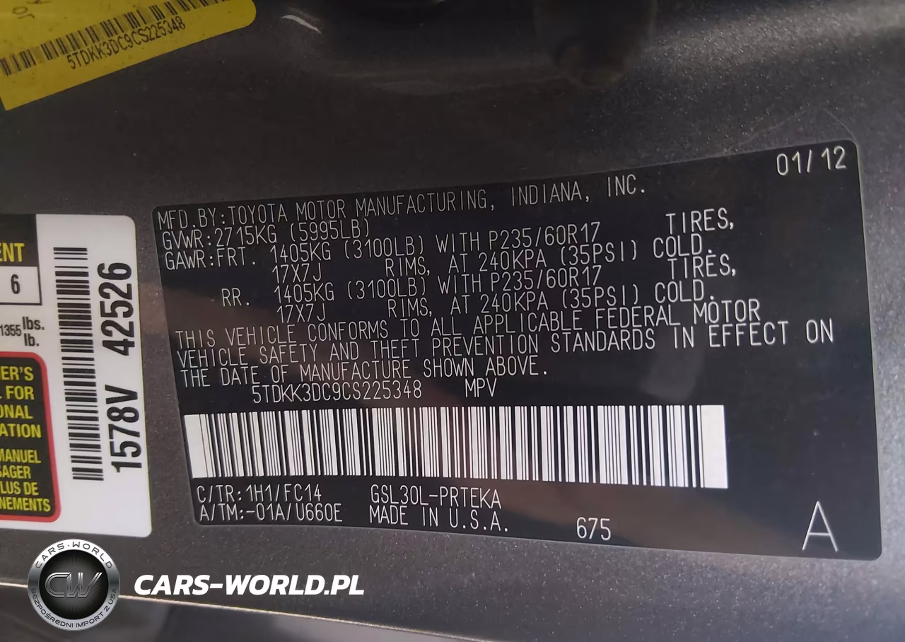 2012 Toyota Sienna Le V6 8 Passenger VIN:5TDKK3DC9CS225348 - 9