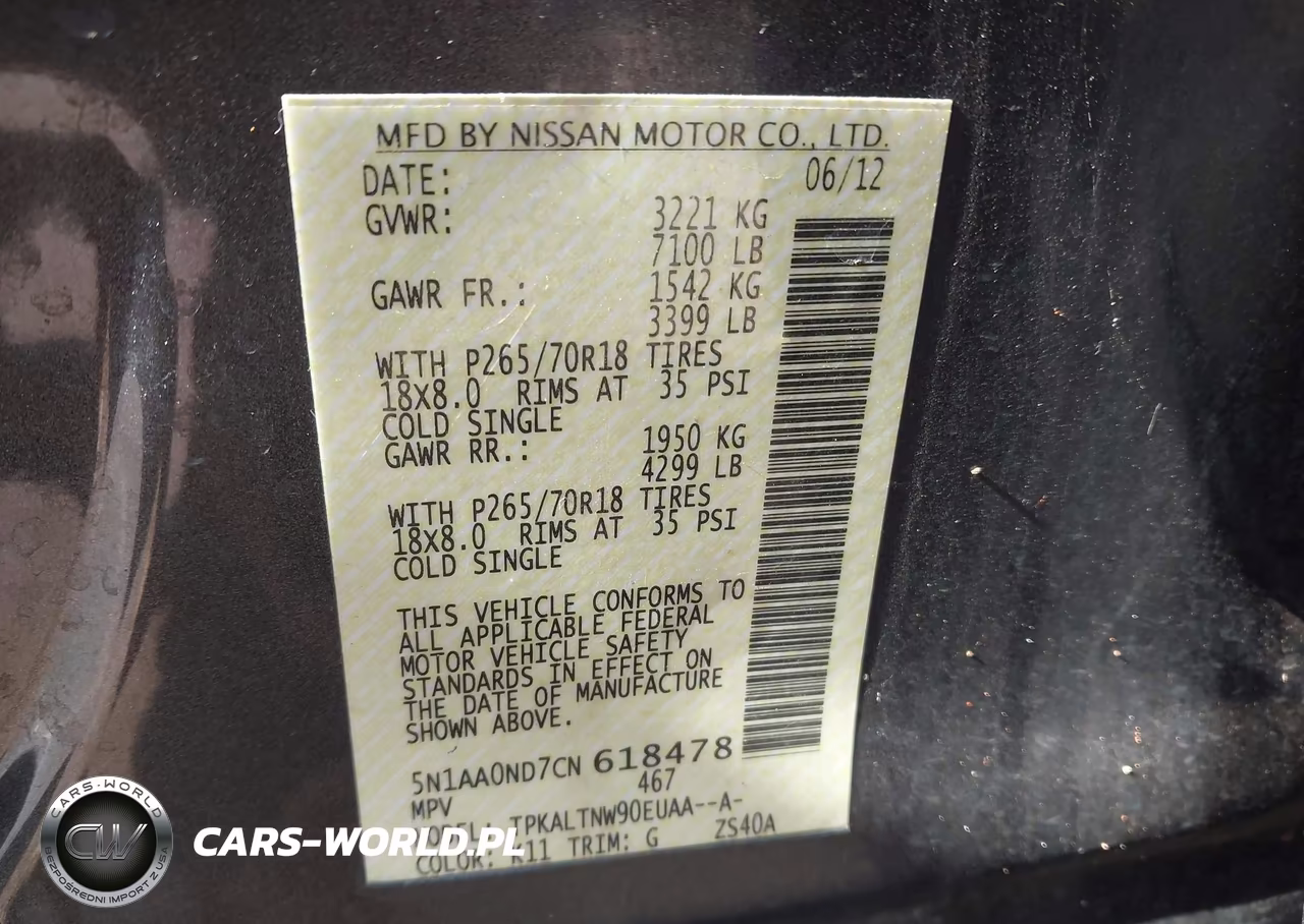 2012 Nissan Armada Sv VIN:5N1AA0ND7CN618478 - 9