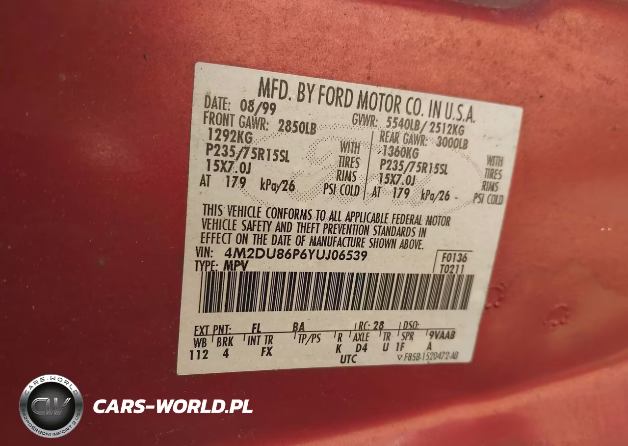 2000 Mercury Mountaineer VIN:4M2DU86P6YUJ06539 - 9