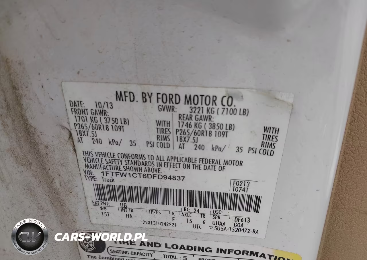 2013 Ford F-150 Lariat VIN:1FTFW1CT6DFD94837 - 9