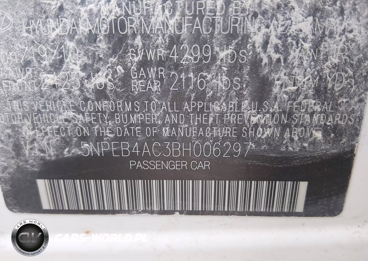 2011 Hyundai Sonata Gls VIN:5NPEB4AC3BH006297 - 9