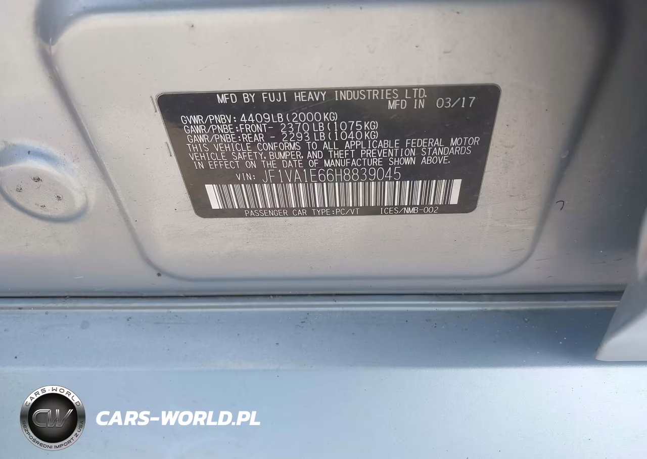 2017 Subaru Wrx Premium VIN:JF1VA1E66H8839045 - 9