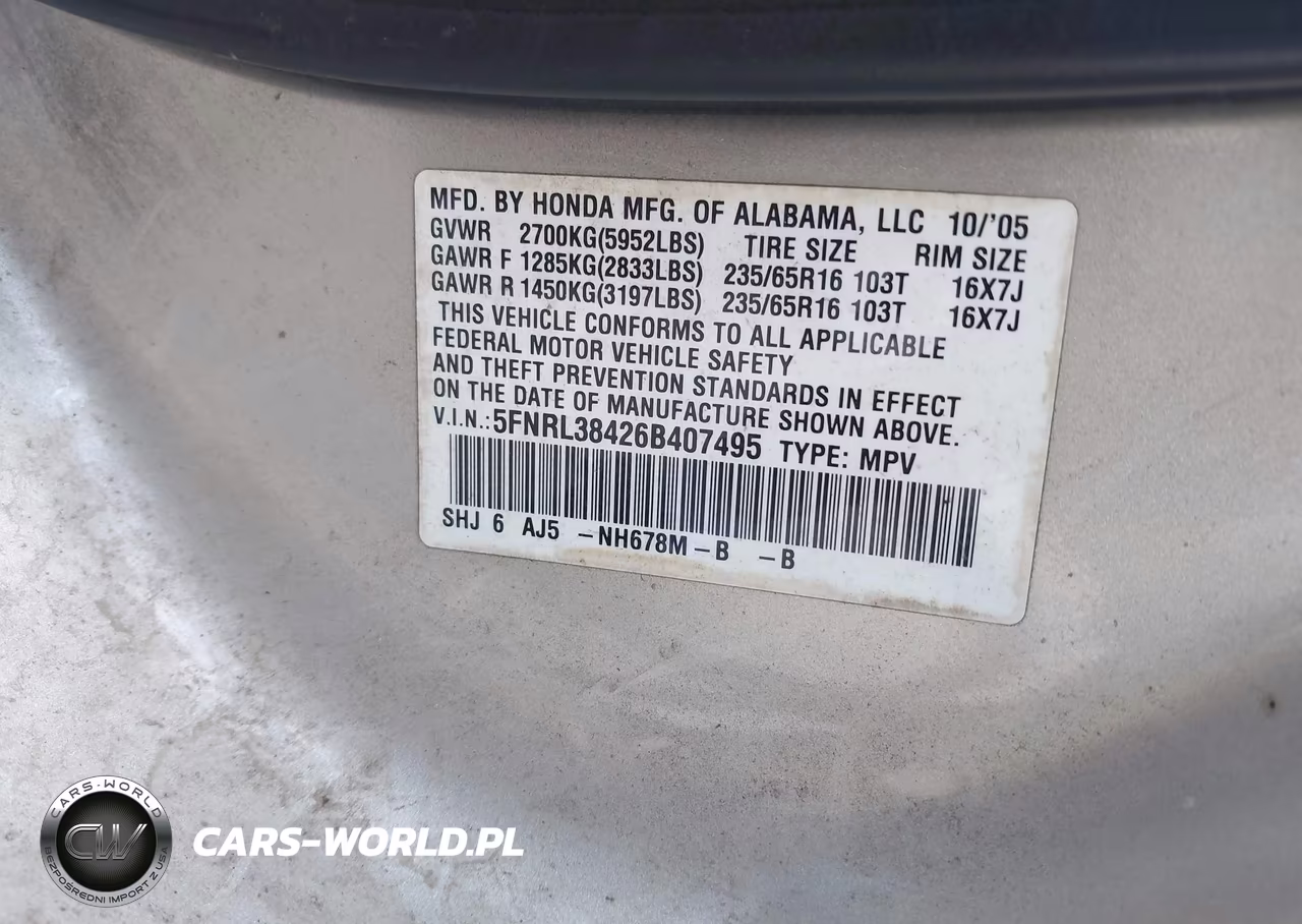 2006 Honda Odyssey Ex VIN:5FNRL38426B407495 - 9